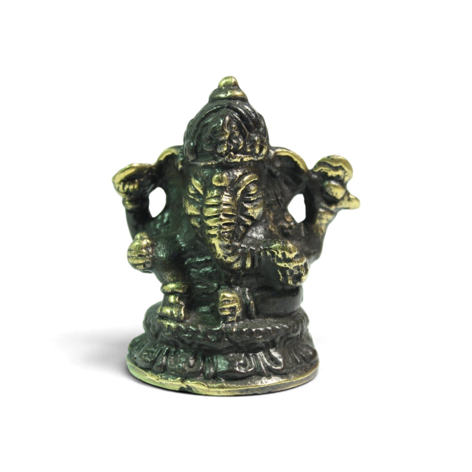 Front view of small black oxidized brass Ganesha bust figurine