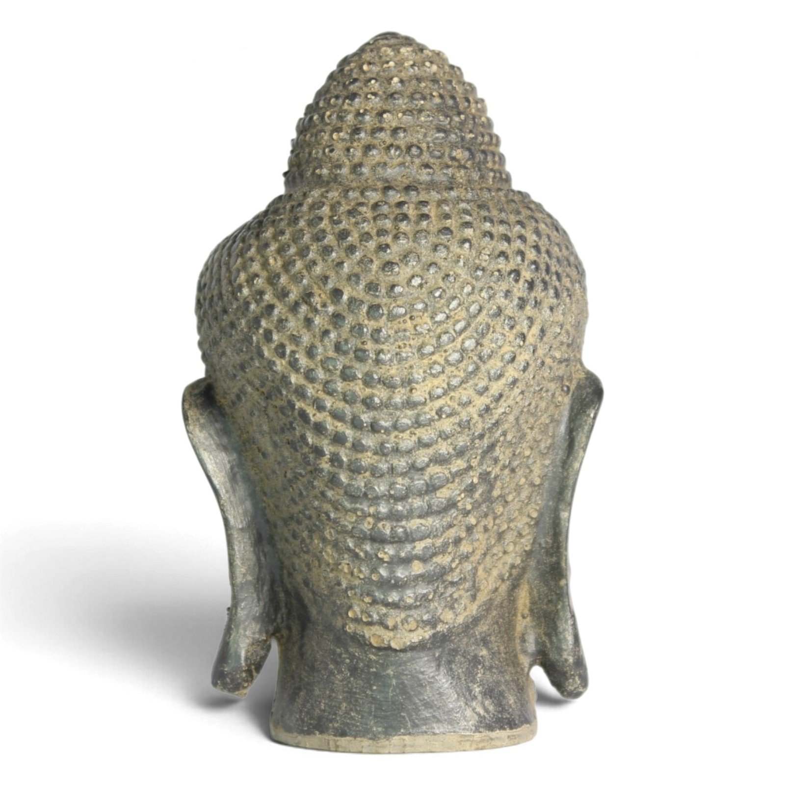 Back view of the Buddha head showing textured curl pattern