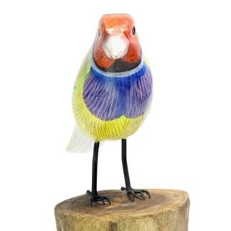 Hand-Carved Wooden Colorful Finch Figurine – Balinese Artisan Decor