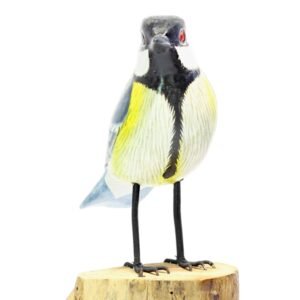 Hand-Carved Wooden Bird Figurine – Great Tit Style, Balinese Artisan Decor
