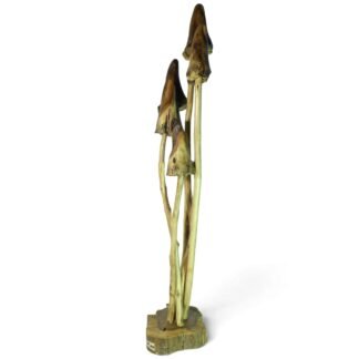 Full view of the hand-carved 65cm mushroom cluster on its wooden base