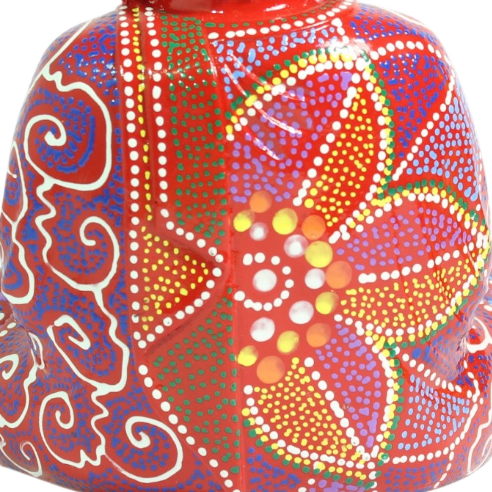 Close-up top-down view of the back of the Buddha's robe with dotted mandala design