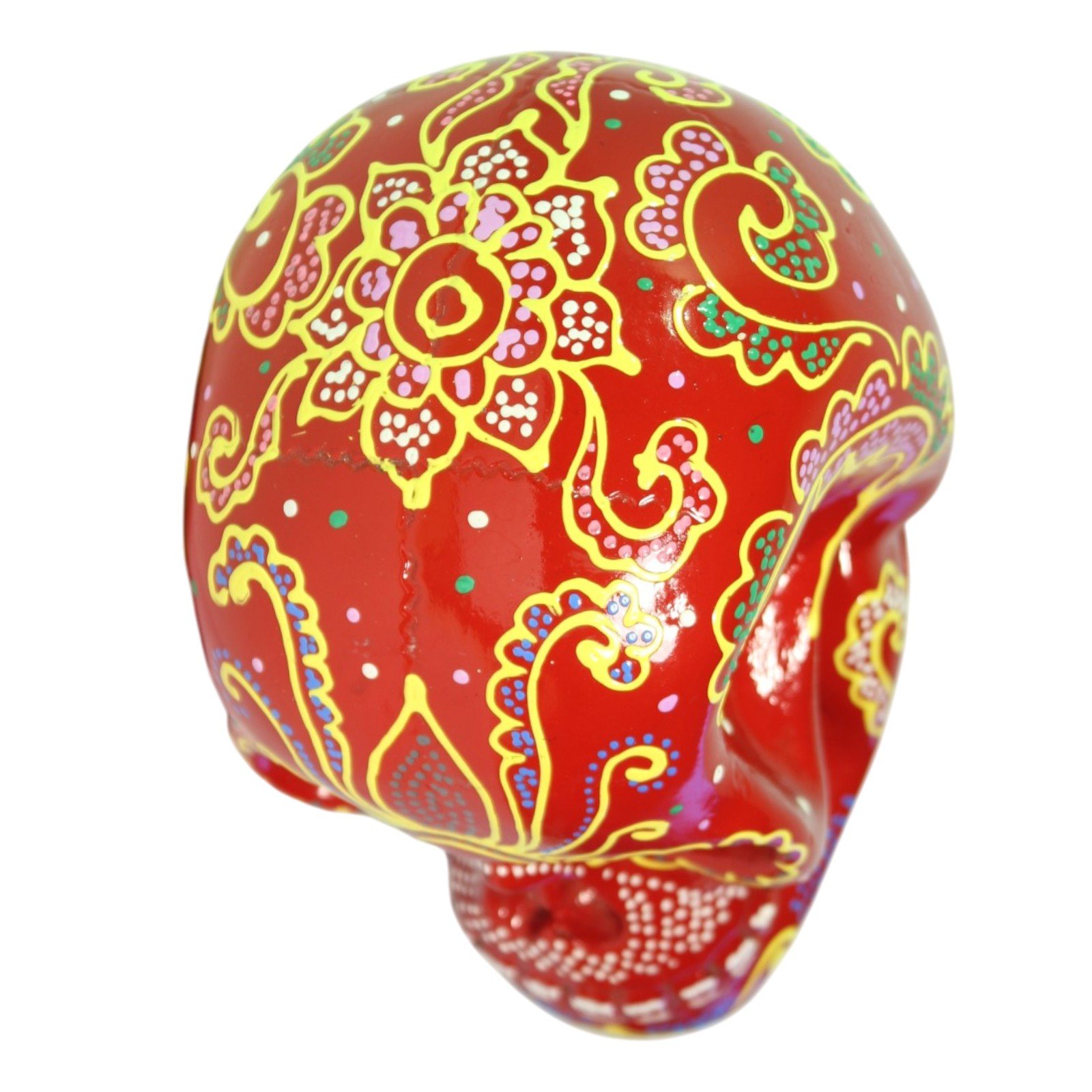 Top view of the skull showcasing the full painted crown pattern