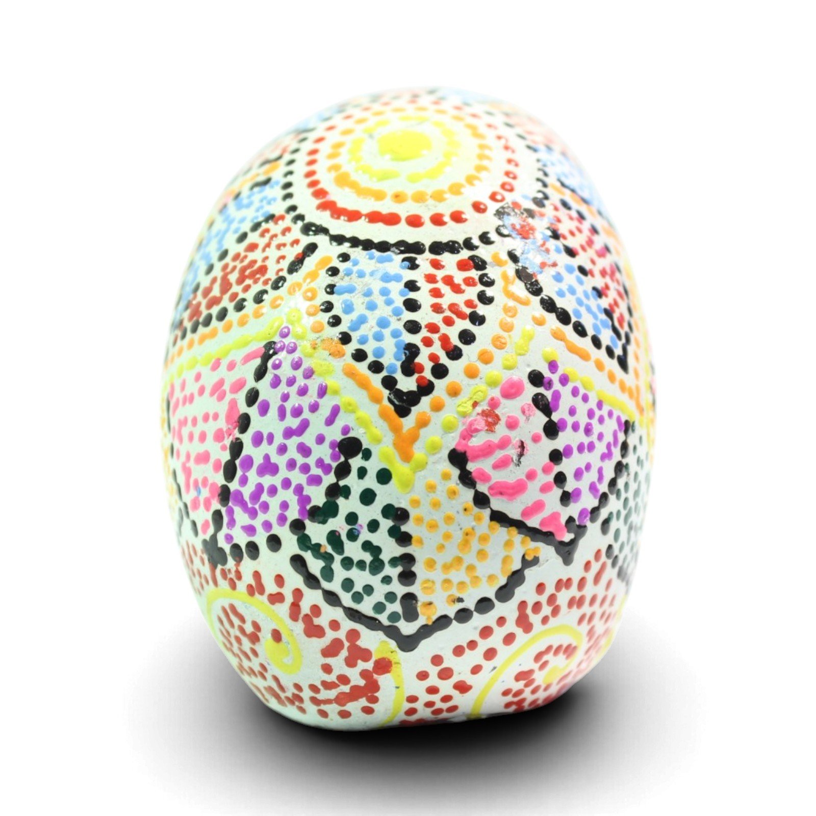 Top-down view of the skull's crown displaying a full dotted mandala design