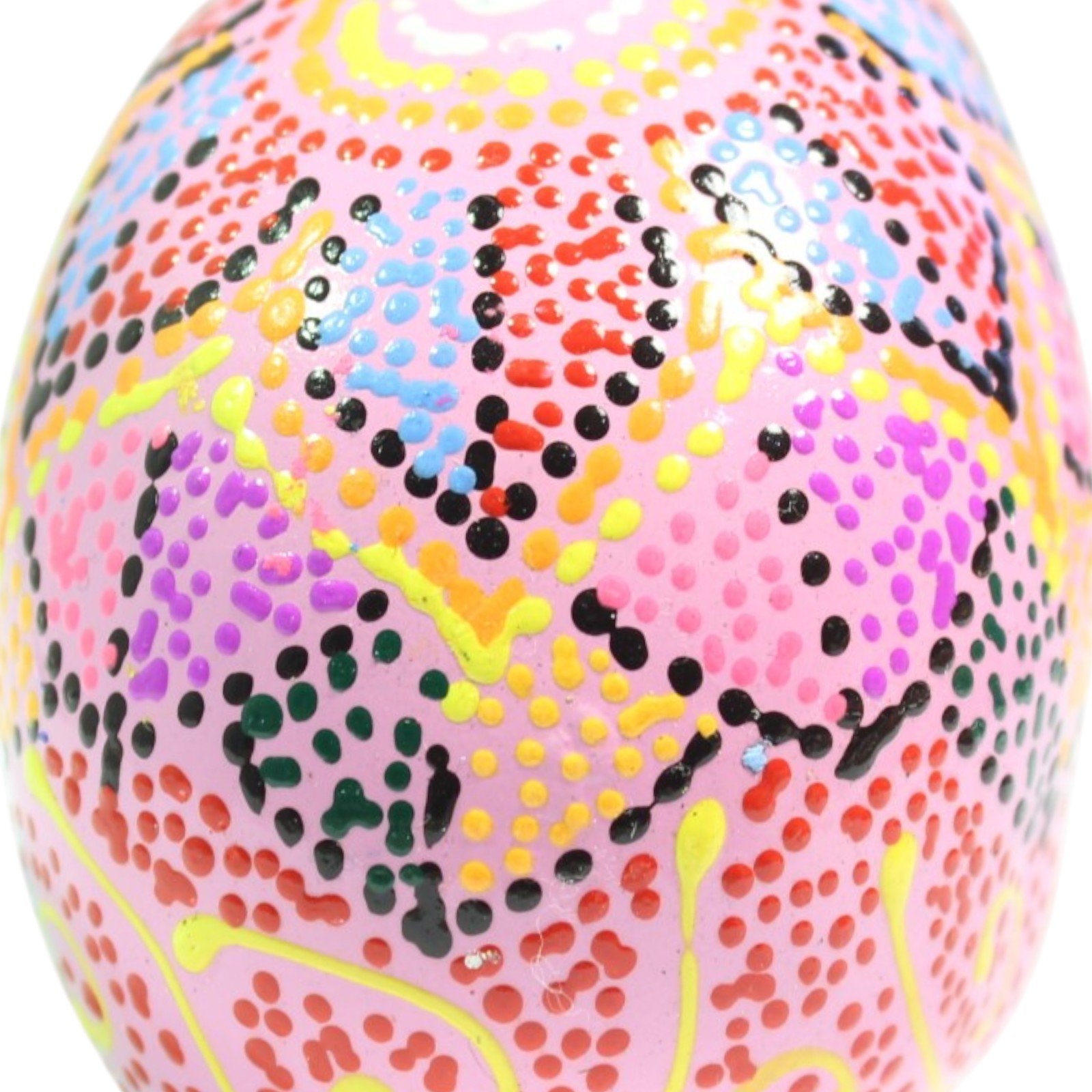 Extreme close-up of dense multicolor dot painting on top of the skull