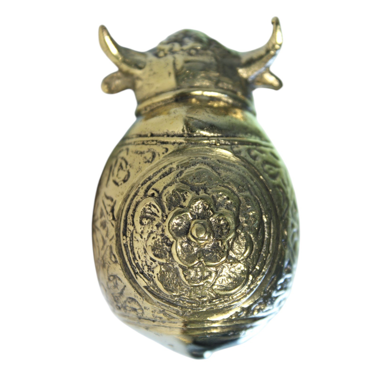 Handvara brass bull figurine showing horns and face detail